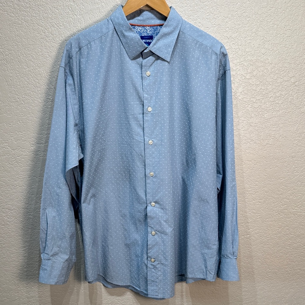 Egara Men's Size 1X Light Blue Dotted Long Sleeve‎ Button Down Shirt